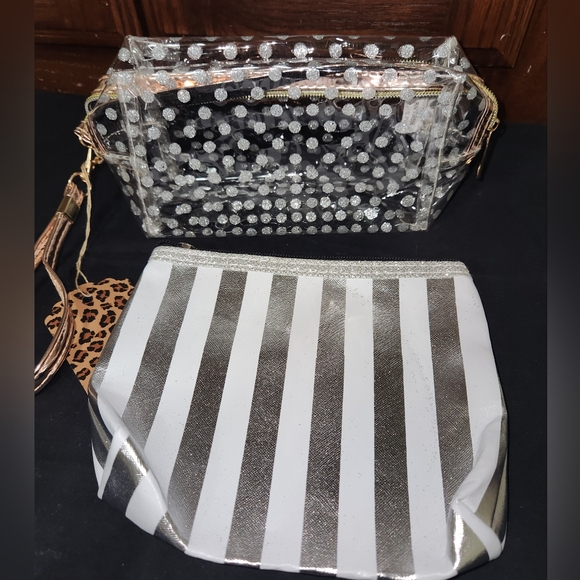 Clear/Silver Polka Dot Makeup Bag Set - Picture 2 of 11